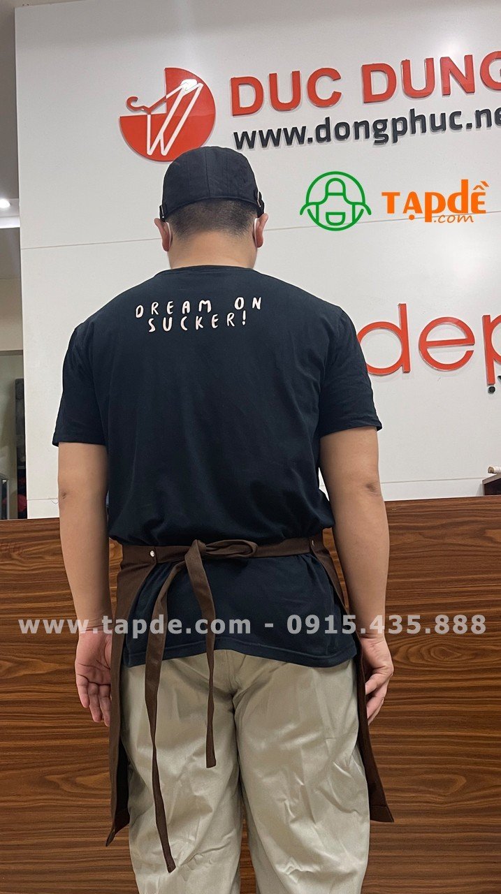 Tạp dề dáng ngắn màu nâu - sản phẩm handmade - Tạp dề phối da | Tap de dong phuc